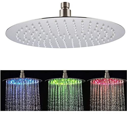 25.4 cm Hochdruck LED Regenduschkopf mit verstellbarer Deckenhalterung Edelstahl Chrom Poliert