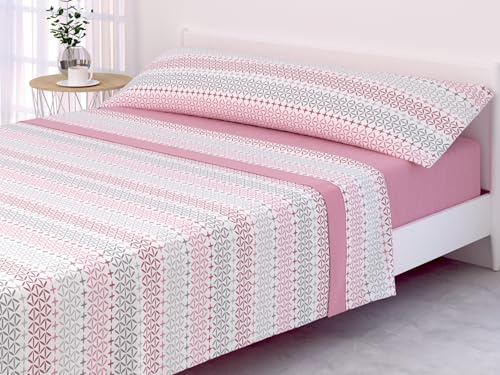 Dmateo Juego sábana Invierno PIRINEO Estampado Ref.1836 (Rosa, 105cm)