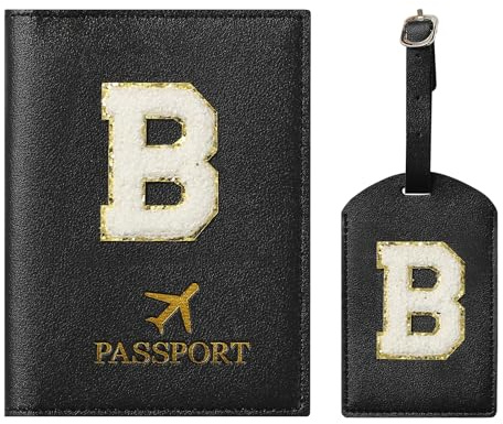 ZVRSUA - Set di custodie per passaporti e etichette per bagagli, con patch per lettere, custodia per passaporto personalizzata, accessorio per bagagli, regalo molto carino per le donne, Nero , 14.5cm