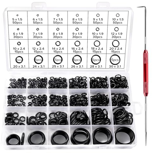 Lyeteung 600 Stücke 24 Größen O Ring Dichtungsringe Set, NBR Gummi Dichtungen Ringe Kit, O Ring Sortiment mit Doppelkopf Pick und Haken, für Sanitär Unterlegscheiben Auto Schnellreparatur, Schwarz