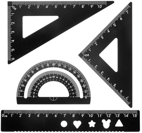 sourcing map Set di 4 righelli triangolari da 15 mm, in alluminio, geometrici, goniometri, triangolari, scala ingegneristica, kit per ufficio, casa, nero