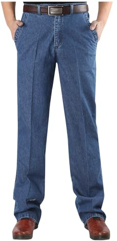 Jean Homme Regular Fit Pantalon de Jogging en Denim Sport Pants pour Hommes Cadeau Futur Papa Baggy Vetement Mode Jambe Droite Basique Travail Jeans de Survêtement Soldes D'Été Pantalons Pas Cher