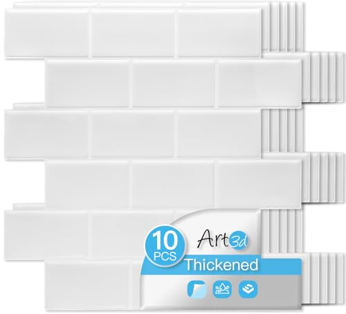Art3d Peel and Stick Backsplash Tiles – 12x12 White Washed Thicker Design, Self-Adhesive Wall Tile for Kitchen & Bathroom