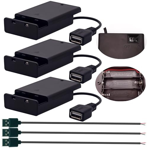 CTRICALVER Batterihållare 3 x AA-batteri 4,5 V omkopplarlock, batterihållare USB-terminal hona USB-kabel hane 0,3 m, set x 3 kompatibel LED-remsor DIY
