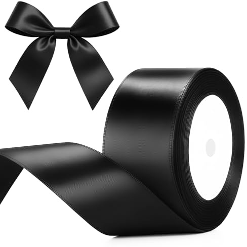 G2PLUS Schwarz Satinband 50mm: Dekoration Geschenkband, 22m Schleifenband zum Bastel, Dekoband für Geschenkverpackung, Dekoration