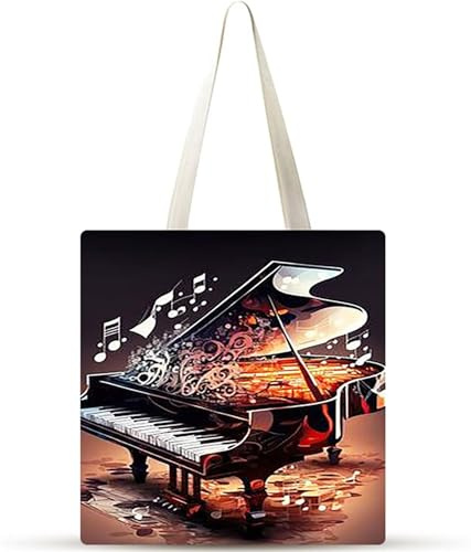Música Piano Bolsa de Lona 38x34cm Tote Bag sin Cremallera,juego de 10 Canvas Tote Bags para Mujer, Bolsa de Compras Plegable, Bolso de Mano Lavable para Compras, Trabajo, Vida Cotidiana, Viajes