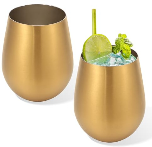 VAVPUP 2 Stück 500ML Edelstahl Bierbecher,Großes Saftbecher,Weinglas mit breiter Öffnung,Griffiger Trinkbecher,Spülmaschinenfest,für Zuhause Partys,Sport,Reisen und draußen(golden)