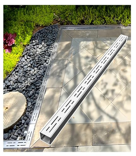 Wzmazingly Entwässerungsrinne Terrassenrinne, Entwässerungskanal Aus Edelstahl 304, Außenbereich Schmal Gartenrinne Für Regenwasserableitung(100x5x5cm)