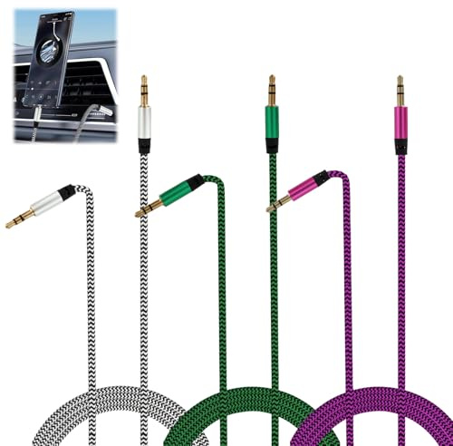 3pcs 3.5mm Auxiliary Cable, Aux Cable, 1m Male to Male Stereo Audio Jack Cable for Headphones, Car Audio, Mobile Phones, Laptops, Tablets, Speakers, TV, PC, Sound Bar, Braided Anti-Tangle Design