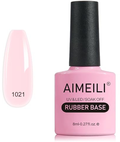 AIMEILI 5 en 1 Rubber Base Coat Vernis Semi Permanent Natural Nu Rose Gel Polish UV LED Renforcement et Réparation de Manucure, Colle de Décorations 8ml (1021)