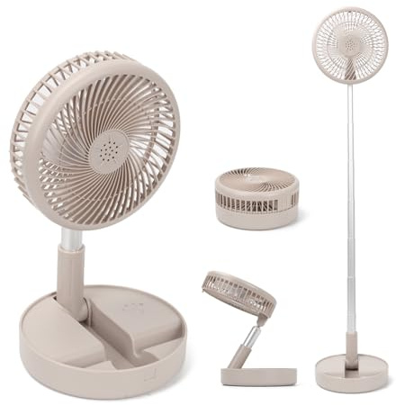 Tefola 39 Inch Foldable Rechargeable Fan Portable Desk Standing Cordless Folding Floor Travel Fan 7200Mah, Usb Pedestal Fans 4 Speeds for Home Office Camping Fishing Travel (Beige)
