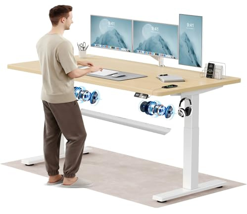 Devoko Höhenverstellbarer Schreibtisch 180x80 cm, 25 mm Starke Tischplatte, Ergonomischer Elektrischer Steh-Sitz Computertisch mit Dualmotor & Memory-Handsteuerung + USB-C für Homeoffice