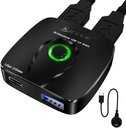 YOUTINGHDAV USB 3.0 Switch 2 PC, 2 in 1 out, USB Switch 3.0 para 2 Computers Comparten Ratón Teclado, Wired Remote(4K USB-A 2 in 1 out)
