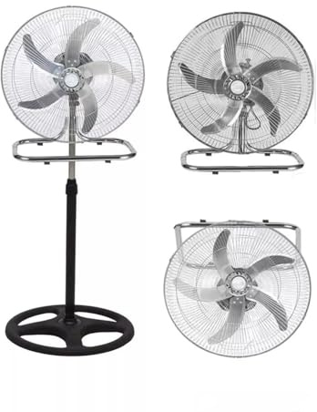 DISCORAMA - VENTILATORE A PIANTANA 3 IN 1 75W POTENTE ACCIAIO CROMATO 3 VELOCITA VENTILAZIONE REGOLABILE SILENZIOSO PER CASA UFFICIO INTERNI ESTERNI