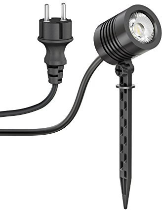 ledscom.de Piccolo faretto da giardino a LED con picchetto di terra TARL per esterni, IP65, spina, nero, 4,3 W, 340lm, bianco caldo