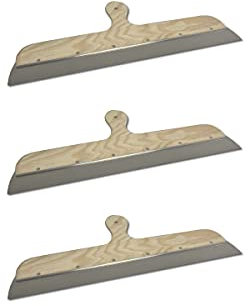 3er Set DEWEPRO® Edelstahl Fassadenspachtel - Dekorspachtel - Flächenspachtel - Flächenrakel mit Aluhalter und Holzgriff - Größe: 600x45mm