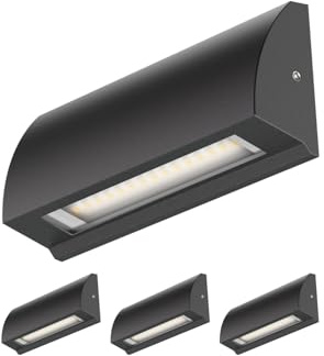 ledscom.de 4 Stück LED Wandleuchte/Treppenlicht SEGIN für außen, IP54, flach, Downlight, schwarz matt, eckig, 3,8 W, 265lm, warmweiß