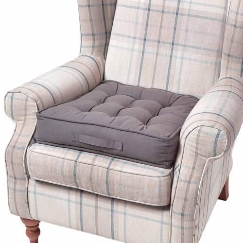 Homescapes Dickes Sitzkissen 50x50 cm grau, 10 cm hohe Sesselauflage/Sitzerhöhung mit Baumwoll-Bezug, festes Bodenkissen mit Tragegriff