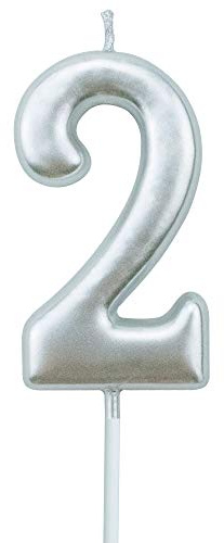 2nd Birthday Candle Two Years Silvery Happy Birthday Number 2 Candles for Cake Topper Decoration for Party Kids Adults Numeral 20 23 12 26 29 21 27 62 25