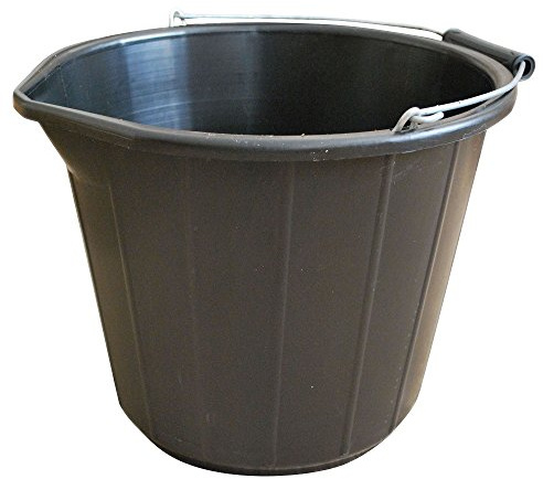 Srendi® Black/Yellow Plastic Builders Bucket 3 Gallon 14 Litre Water Mixing Storage Strong with Handle Made in U.K. (Black, 2)