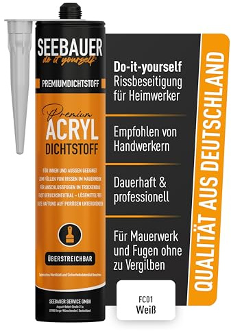 SEEBAUER diy Acryl Dichtstoff Weiß 300 ml - Besonders elastische Dichtmasse - Einfach überstreichbar für Innen- & Außenbereich - Maler-Acryl für Fugen & Risse (1 Stück)