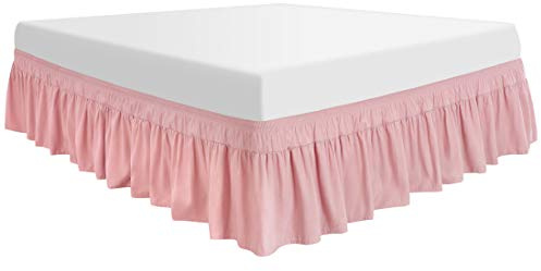 PiccoCasa Cache-sommier élastique à volants - Rose | Le tissu extensible doux aide à créer un look lisse et ajusté pour un usage quotidien.