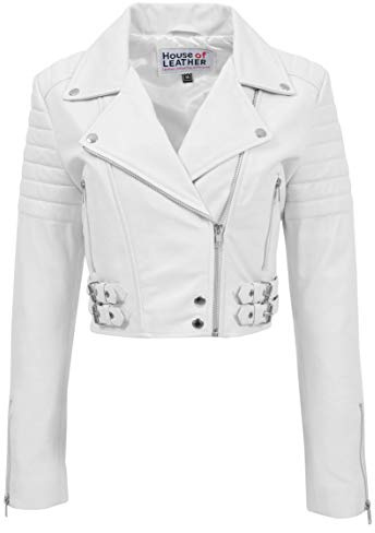 Giacca corta da donna in vera pelle stile Biker Demi bianco 42