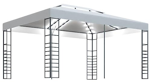 vidaXL Tonnelle avec Guirlande Lumineuse à LED Belvédère de Jardin Pavillon d'Extérieur Tente de Réception Chapiteau Barbecue 4x3x2,7 m Blanc