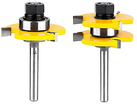 CENPEK Juego de Ranura y lengüeta con 2 Piezas de Fresa de 1/4 de Pulgada, 3 Dientes, Fresa de Madera en Forma de T Ajustable