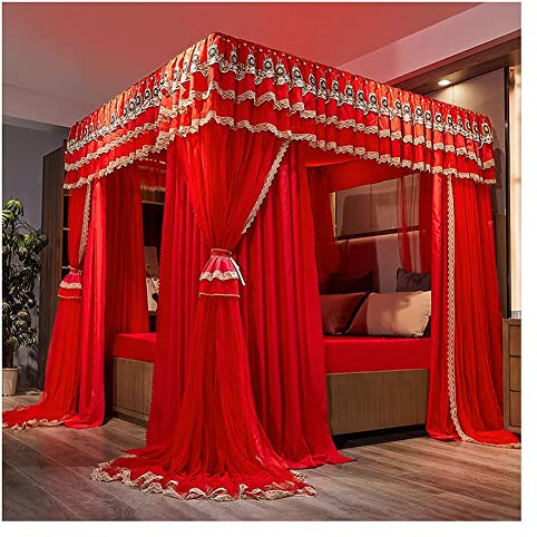 Betthimmel Four- Ecksäule Luxus-Palast-Bett-Baldachin, Vorhänge for Hochzeitsbettwäsche, Doppelschichtbettabdeckung Wird for Das 1, 5 M / 1, 8 M / 2m- Doppelbett Mit Einem Rahmen Verwendet