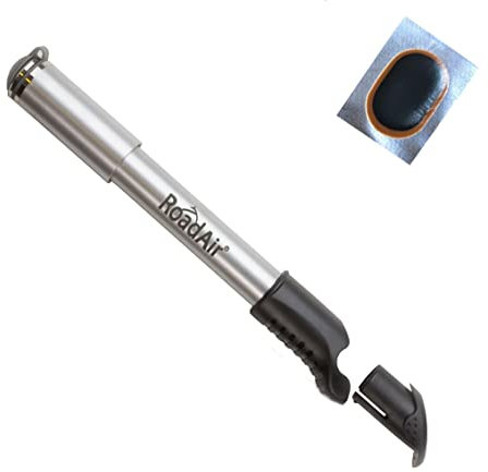 Road-Air M22-02 Rahmenpumpe Fahrradpumpe Flexschlauch Silber inkl. 1 x Schlauchflicken