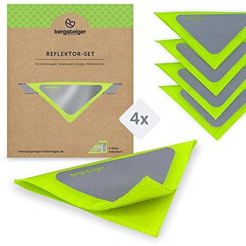 Bergsteiger Kinderwagen Reflektoren Set | 4er Pack | stark reflektierend mit Klettverschluss, für Kinderwagen & Buggy, Fahrrad, Fahrradanhänger etc.