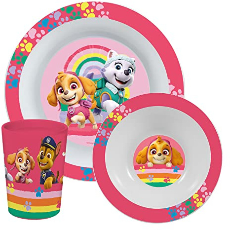 PAW PATROL Set de Petit-déjeuner, Set de Vaisselle 3 pièces avec Assiette, Bol et gobelet, Vaisselle pour Enfants en Plastique, Passe au Lave-Vaisselle/Micro-Ondes