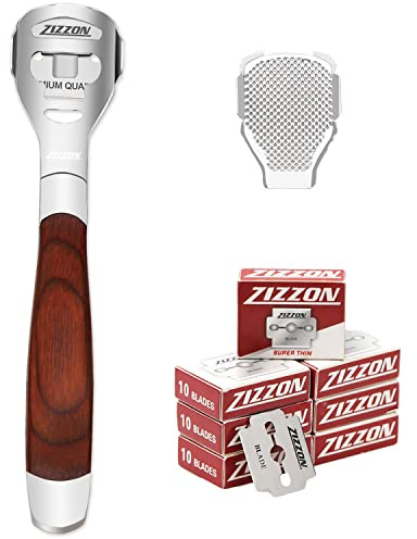ZIZZON Foot Care Pedicure Callus Shaver Hard Skin Remover Wood Handle 70 Blades