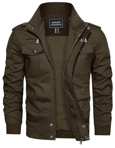 CRYSULLY Men's Military Lightweight Jacket Multi Pocket Tactical Safari Jacket Fall Winter Field Jacket Windbreaker