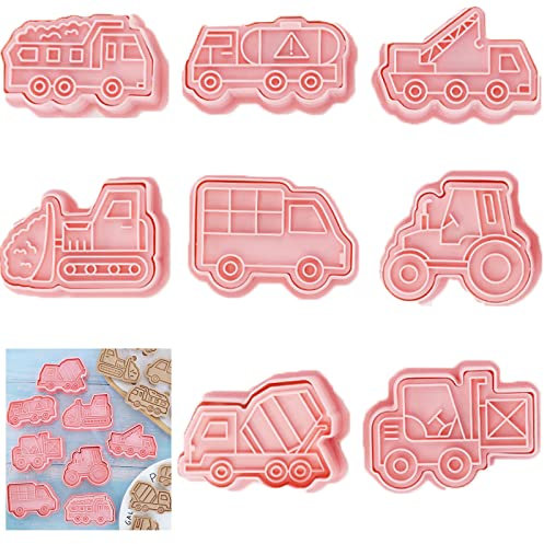 8 Stück Keksausstecher Kinder, Ausstecher Fahrzeuge, Plätzchen Ausstecher Auto, Ausstechformen Weihnachten 3D, Cookies Cutter, Transportwerkzeuge Ausstechformen Junge Kinder, Bulldozer Gabelstapler