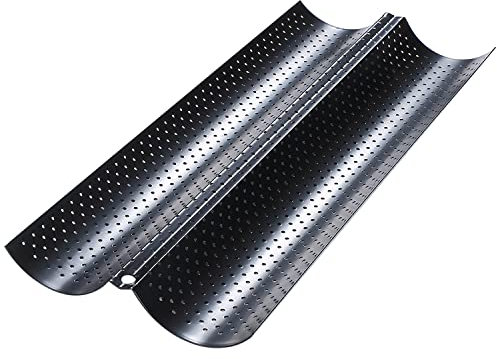 Dilpeak Molde pan Baguette, Bandejas Horno con Revestimiento Antiadherente para 2 Baguette, Accesorios para Hornear Pan de Acero Inoxidable Molde para Pan (38x16.2x2.4cm negro)