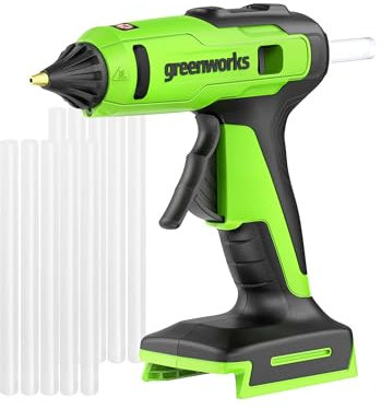 24V Akku Heißklebepistole Greenworks, 90 Sek. schnelles Aufheizen, LED-Licht, tropffreie Düse, automatische Abschaltung, Klebepistole für Heimwerken, Kunst, Handwerk, Innendekoration