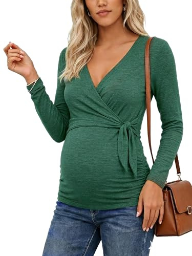 Love2Mi Damen Stillshirt Kurzarm & Langarm Umstandsshirt Umstandsmode V-Neck Schwangere Nursing Tops
