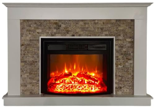 Casa Padrino Chimenea eléctrica de Lujo Blanco/Beige/Negro 135 x 27 x A. 95 cm - Chimenea Decorativa de salón con Mando a Distancia - Muebles de Lujo - Chimeneas eléctricas de Lujo