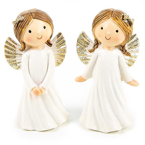 Kleine Engel-Figuren, 2 Stück: Weihnachtsengel Deko, Figur Weihnachten, Kommunion, Geburtstag, Schutzengel, Dekofiguren Innen, Weihnachtfiguren zum Hinstellen, Weihnachtsdeko, Geschenk Klein, 9 cm