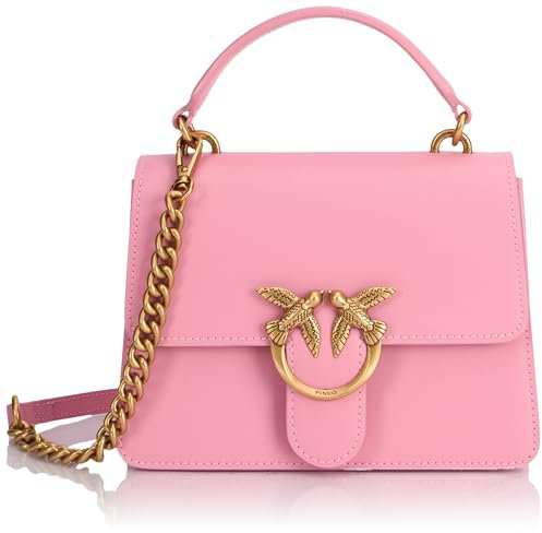 Pinko Love One Top Handle Mini Light Vitello Seta, Borsa Donna, P31Q_Rosa Marino-Antique Gold, Taglia Unica