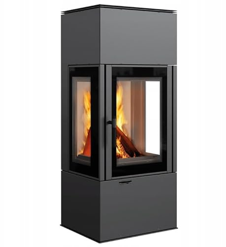 KRATKI Kaminofen aus Stahl Holzofen Thor 8kW Seitenglas Ø150 BImSchV 2 | Freistehend aus Stahl, schwarz, 83% Wirkungsgrad, raumluftunabhängig, Ecodesign, EEK A+, Glasfront, Aschekasten