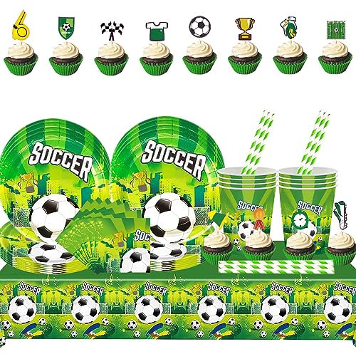 105 Stück Fussball Geburtstag Deko Kinder Partygeschirr Set, Jungen Fußball Party Dekorationen Geburtstagsparty,Kindergeburtstag Party Supplie,für 20 Gäste