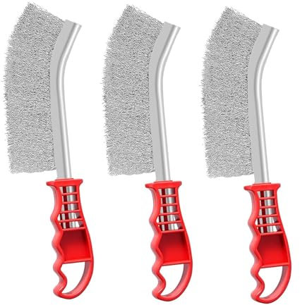 3 Pezzi Spazzole Metalliche - Spazzola Acciaio in Filo Manuale - Spazzola Ferro con Manico in Plastica Curvo per la Pulizia di Ruggine Grasso Vernice e Polvere