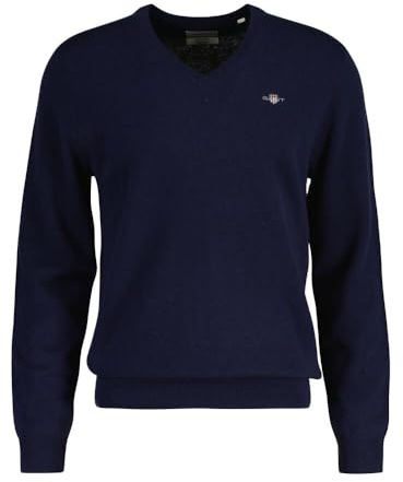 GANT Extrafine lammull V-hals, marinblå, XXL