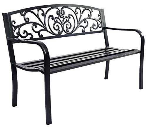 COSTWAY Trädgårdsbänk metall, sittbänk av gjutjärn för 2–3-sits, parkeringsbänk med ryggstöd och armstöd, metallbänk, järnbänk för trädgård, terrass, balkong, 127 x 60 x 85 cm