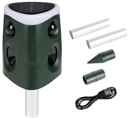 ASAB Ultrasonic Animal Repeller Solar Powered IP55 Waterproof Fox Deterrent for Garden 360° 4 Working Modes Flashing Light Effective Pest Bird Dog Cat Scarer Animal Repellent for Yard Lawn Farm Garden