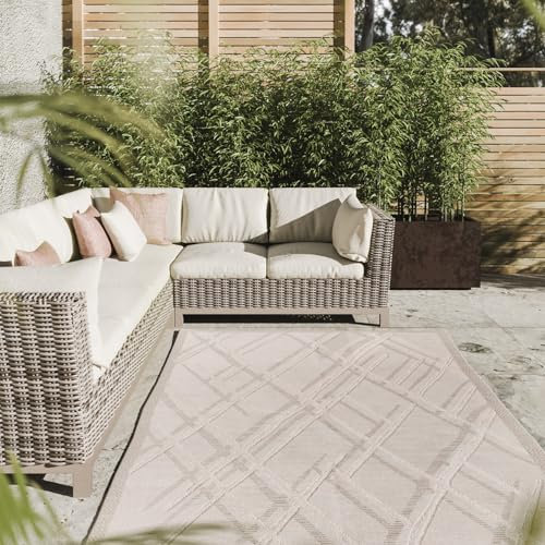 Interiyou Outdoor Teppich Wetterfest Florenz - 80x150 cm Creme - Wasserfest für Balkon, Terrasse, Garten - Outdoorteppich passend auch für Wohnzimmer, Schlafzimmer und Küche - Aussenteppich
