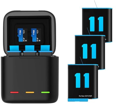 AuyKoo Replacement Batteries 3 Pack with Battery Charger For 12/11/10/9, 3-Channel Battery Charging Storage Box with 3 Rechargeable Lithium-ion Battery+Type C Cable for Hero 12 11 10 9 8